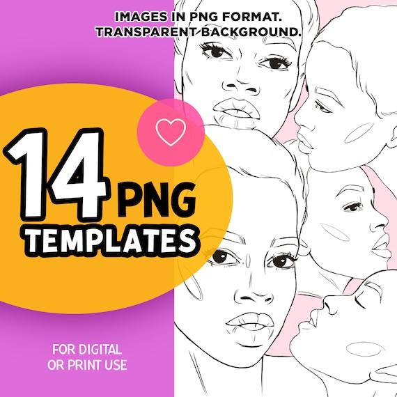 Black Woman Portrait PNG Templates: Coloring Page, Procreate Stamp (14 Files)