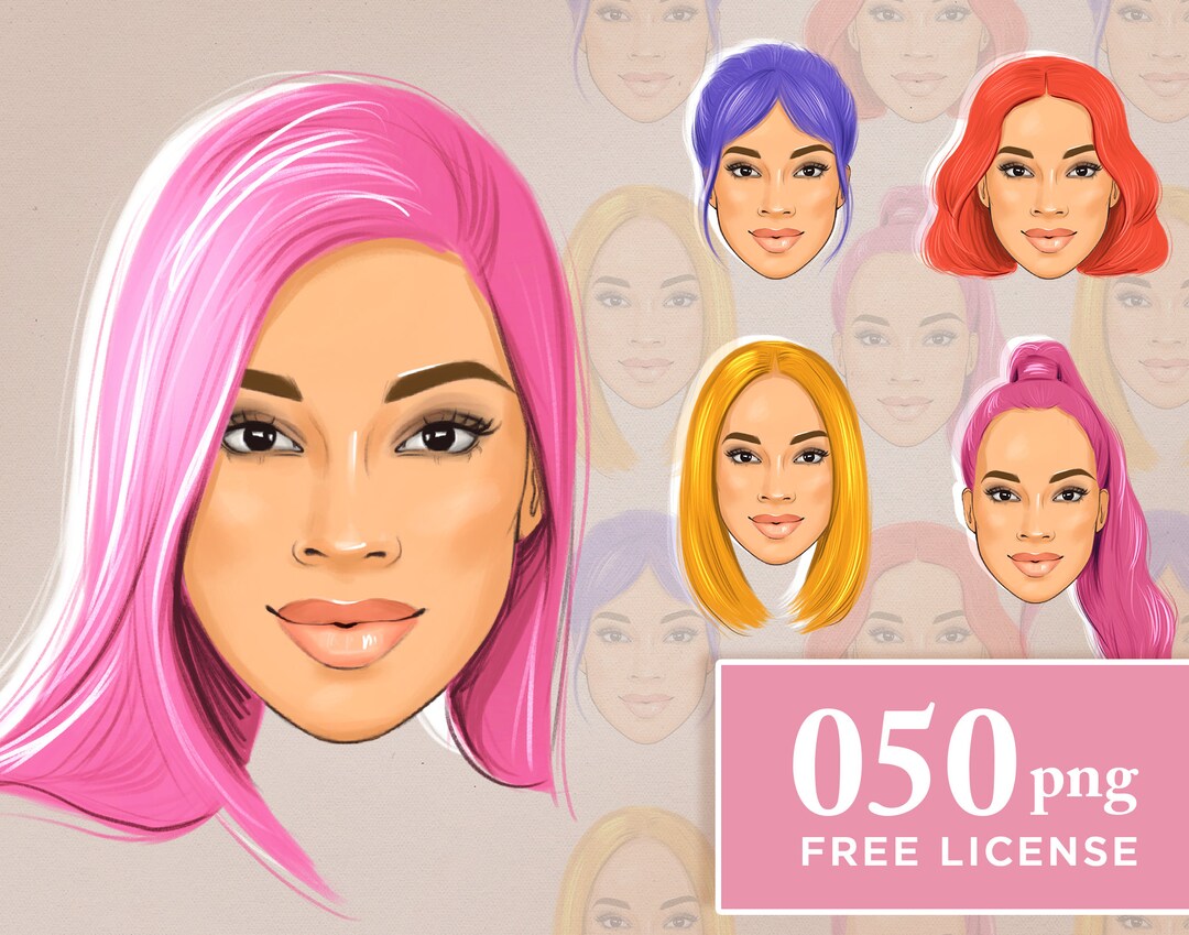 Hairstyles Clipart: Fashion Girl PNG Stickers for Planner, Beauty Logo ...