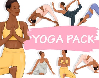 Black Girl Yoga Clipart: African American Woman SVG Stickers (Digital Download)