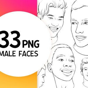 MALE FACE TEMPLATES #png #african american men #asian men #european men #black male faces #portrait stamps #procreate stamp #procreate brush