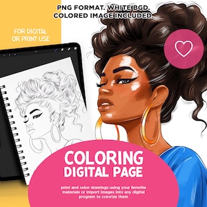 Black Fashion Coloring, Black Woman Coloring Pages, Procreate Coloring Pages, Digital Coloring Book, African American, Fashion Girl Png