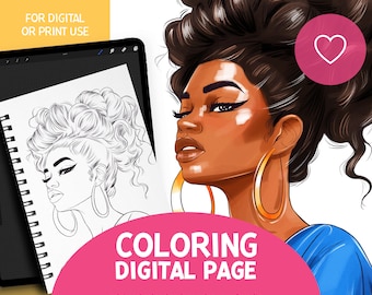 Black Fashion Coloring, Black Woman Coloring Pages, Procreate Coloring Pages, Digital Coloring Book, African American, Fashion Girl Png