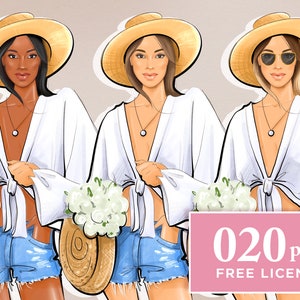 Glam Fashion Girl Clipart: Hand-Drawn PNG Graphics (Digital Download)