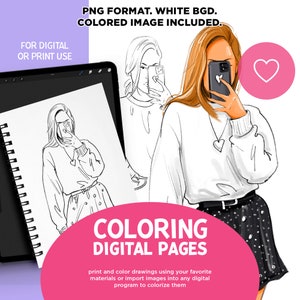 FASHION COLORING BOOK #coloring pages, fashion illustration, adult coloring page, printable coloring book, kids coloring book for procreate