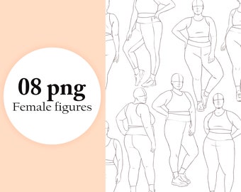 Plus Size Fashion Figure Templates: Curvy Woman Poses (PNG)