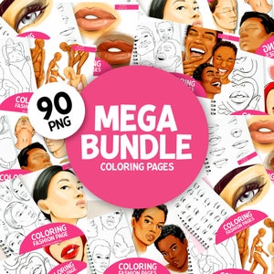 BIG BUNDLE COLORING #digital coloring book, procreate coloring, fashion coloring page, face png, body template, black woman coloring page