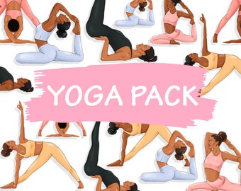 Yoga Clipart: African American Woman, Planner Stickers (Digital Download)