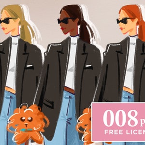 Fashion Girl Clipart: Planner Stickers, Dog Mom Illustration (PNG)