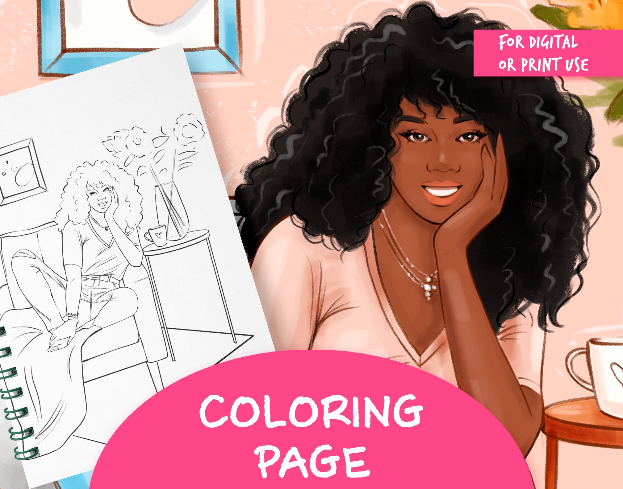 Black Woman Coloring Page Digital Coloring Book Procreate - Etsy