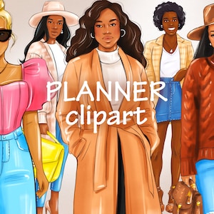 Fashion Girl Clipart: Black Woman PNG for Planner (Digital)