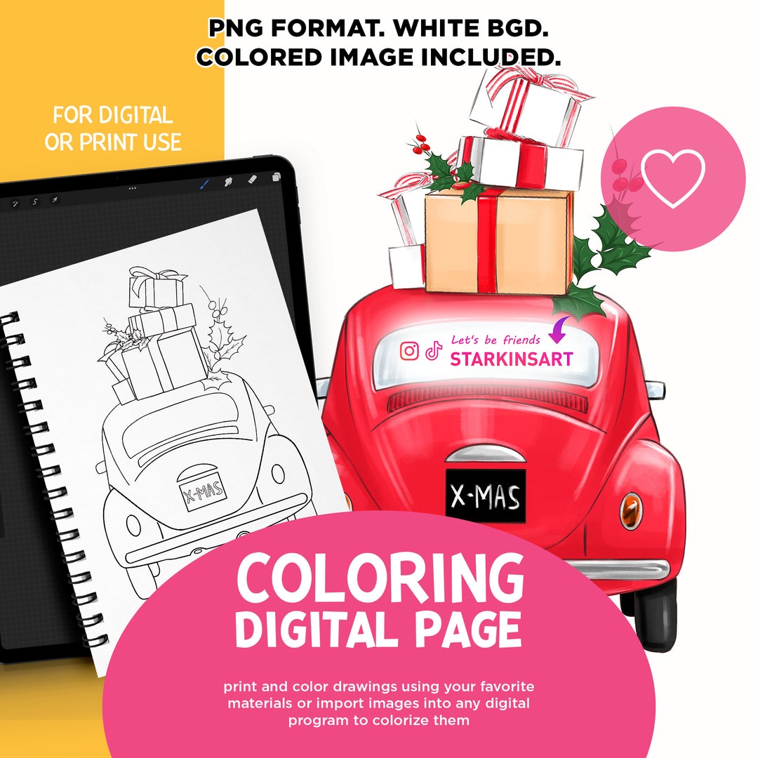 XMAS CAR COLORING #adult Coloring Book, Coloring Page, Christmas ...