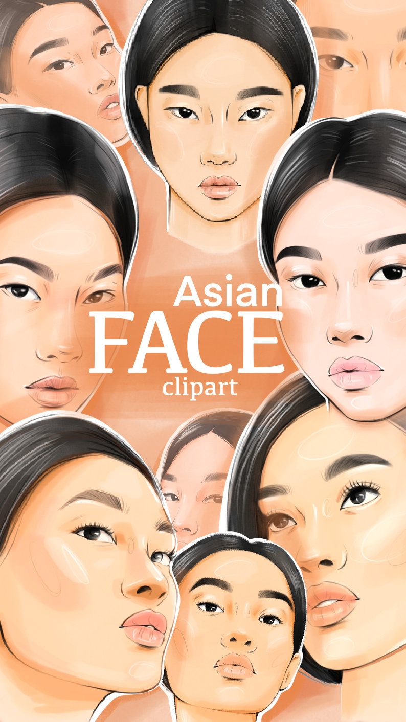Asian Face Clipart, Asian Women Face, Face Clipart, Woman Clipart, Face Stamp, Procreate, Procreate Face, Fashion Girl Clipart, Svg, Png image 4