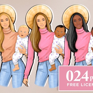 Fashion Mom & Baby Clipart: Mother&#39;s Day PNG (Digital Download)