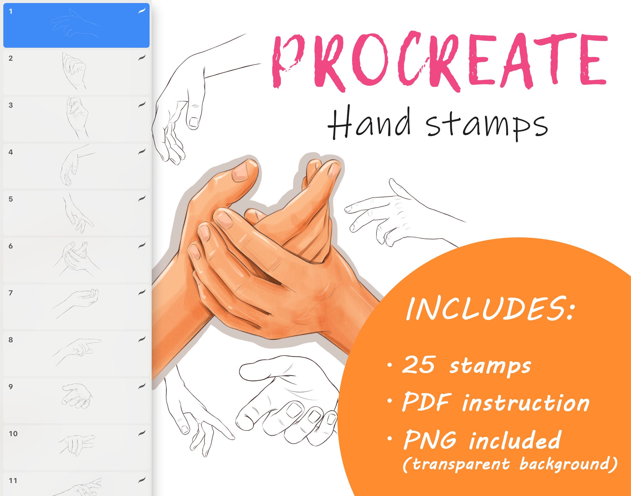 Hand Stamps Procreate Procreate Hands Brushes Hand Etsy