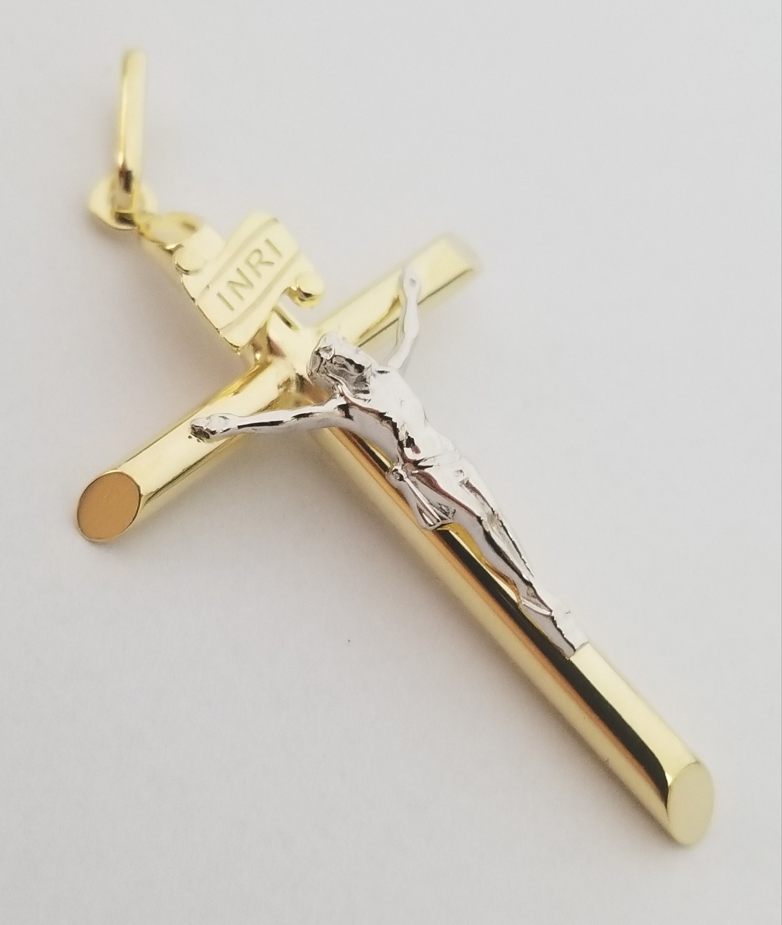 14k Real Two Tone Gold Jesus Crucifix 