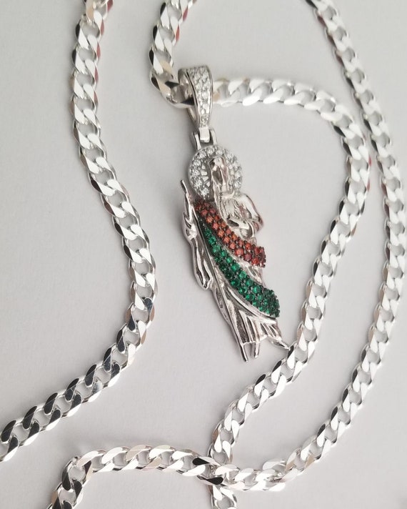 Buy 925 Sterling Silver 3 Color Silver green red San Judas Pendant