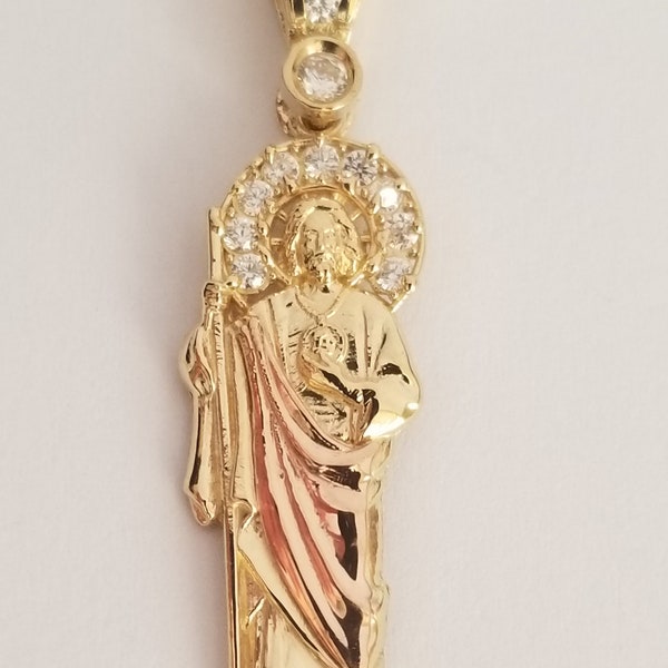 14k Tri-Color Gold Saint Jude Pendant St San Judas Necklace