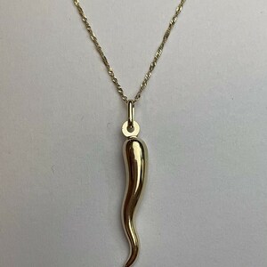14kt Yellow Gold Italian Horn Cornicello Corno Ribbed Design Pendant Charm Protect Evil 30mm Unisex Good Luck