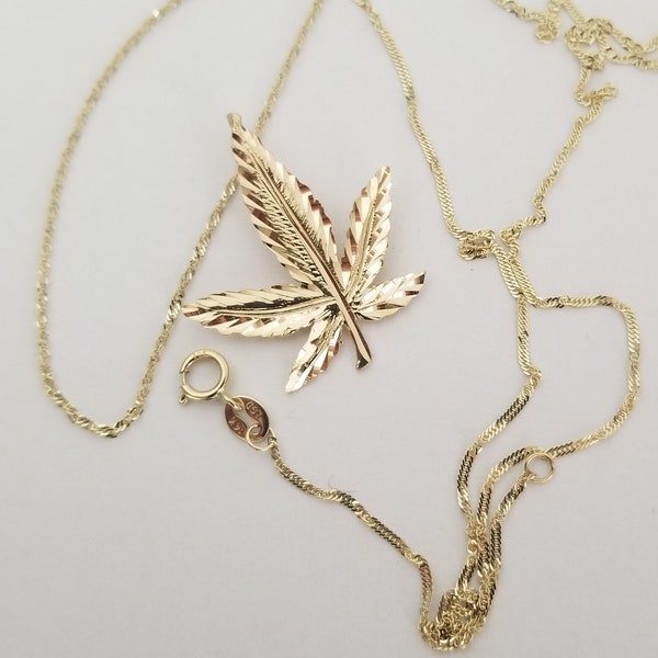 14K Yellow Gold Marijuana Leaf charm Pendant for Chain or Necklace