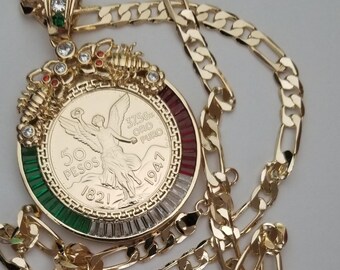 Gold Plated Centenario 50 Pesos CZ 