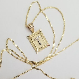 14K Real Solid Gold Initial Letter A to Z Plate Pendant-With Box