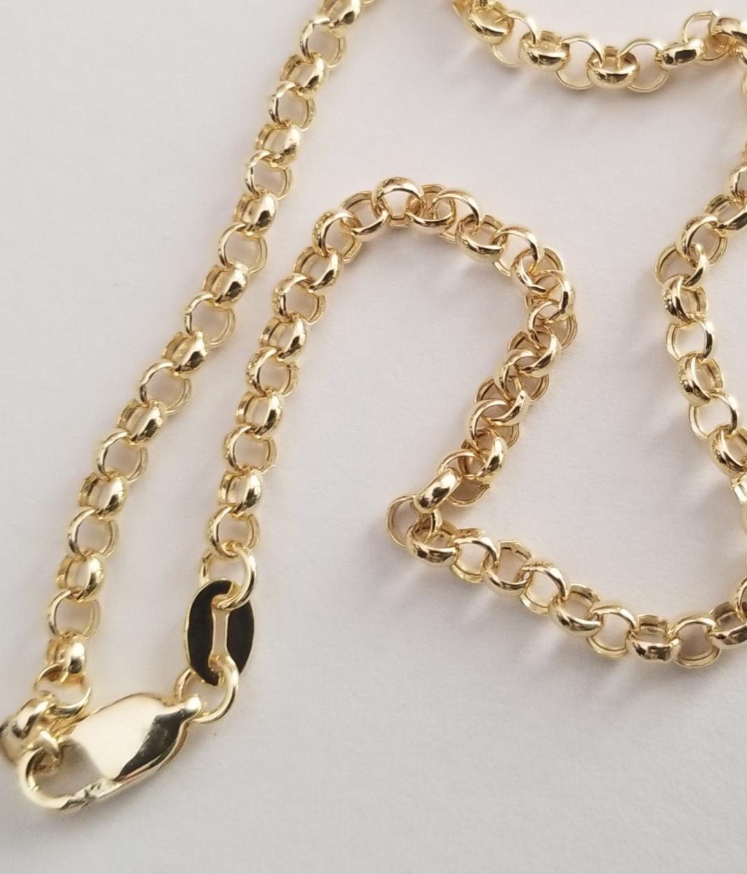 14K Real Solid Yellow Gold Rolo Link Chain Bracelet - Etsy