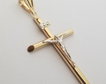 Details about / Real 14K Tri Tone Gold Religious Orthodox Tube Jesus Cross Flower Pendant Charm
