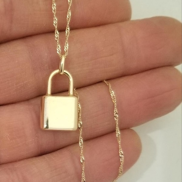 14k Real Yellow Gold 3D Padlock Candado Small pendant