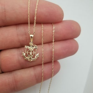 14K Solid Yellow Gold Small Jesus Crucifix Anchor Ancla Religious Pendant