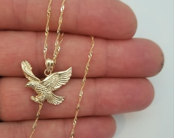 14K Solid Yellow Gold Eagle Aguila Charm Pendant- With Box