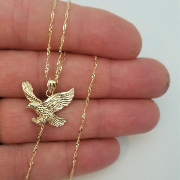 14K Solid Yellow Gold Eagle Aguila Charm Pendant- With Box