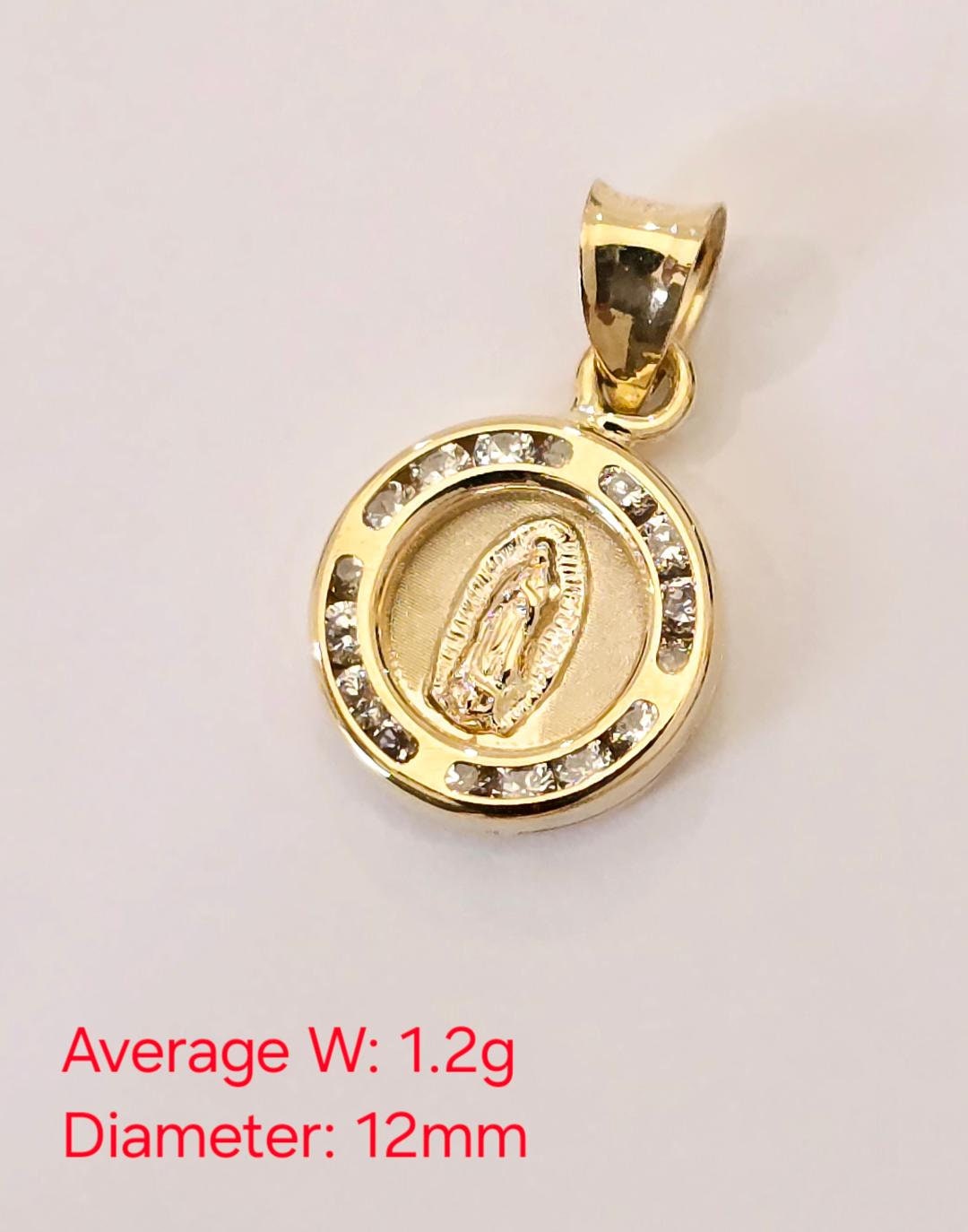 14k Real Solid Tri Tone Gold Our Lady of Guadalupe Dos Lados CZ Stone ...