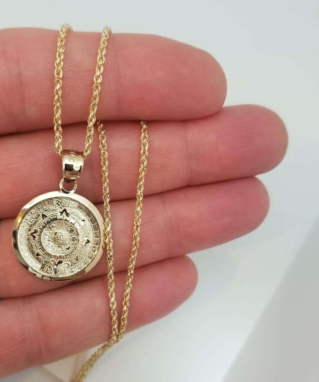 Buy 14k Real Solid Yellow Gold Aztec Sun Calendar Pendant