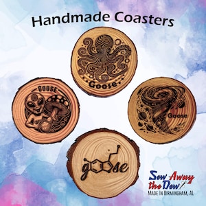Goose Band Coasters: Handmade Rustic Wood Log Coasters, Set of 4