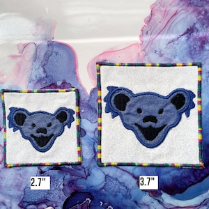 Grateful Dead Patch- 2.7&quot; or 3.7&quot;, Dancing Bear Patch-  Iron on- embroidered Handmade Patch