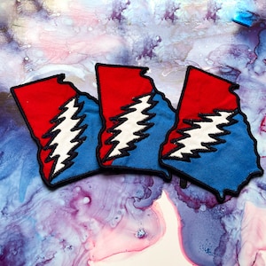 Grateful Dead Georgia State Bolt Patch- 3.5&quot; - Embroidered Handmade Patch- Iron On