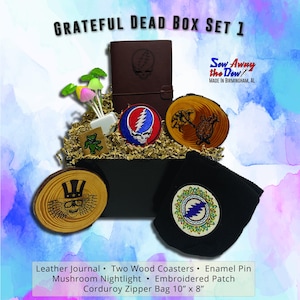 Grateful Dead Gift Box Set: Handmade Notebook, Coasters, Lapel Pin, Corduroy Zipper Bag, Patch & Nightlight