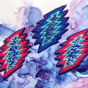 Grateful Dead Patch- Double Lightning Bolt Patch- 4.75&quot;-Iron On  Patch- Embroidered Handmade Patch