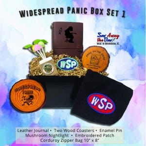 Handmade Widespread Panic Gift Box: Coasters, Corduroy Zipper Bag, Notebook/ Journal, Patch