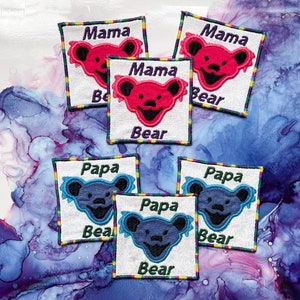 Grateful Dead Patch- 2.7&quot;, Mama Bear, Papa Bear-  Iron on- embroidered Handmade Patch