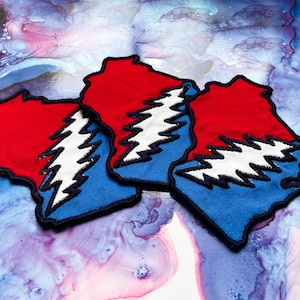 Grateful Dead Wisconsin State Bolt Patch- 4&quot; - Embroidered Handmade Patch- Iron On