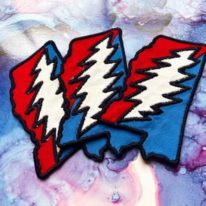 Grateful Dead Mississippi State Bolt Patch- 3.5&quot; - Embroidered Handmade Patch- Iron On