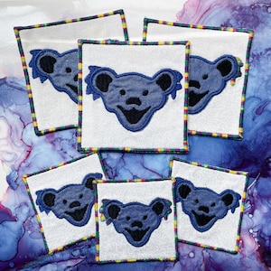 Grateful Dead Patch- 2.7&quot; or 3.7&quot;, Dancing Bear Patch-  Iron on- embroidered Handmade Patch