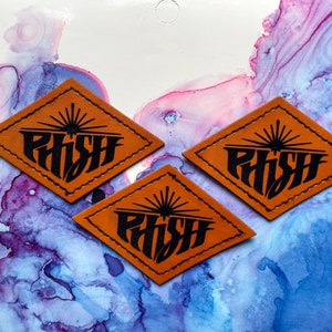 Phish Patch 2.84&quot; Patch- Iron on- Phish Retro Patch- Leather Patch- Diamond rhombus shape Handmade Patch- Phish Cursive Patch
