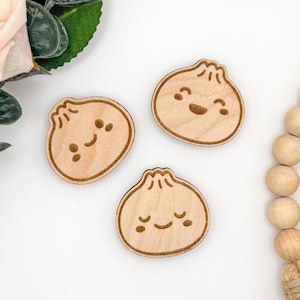 Kawaii Dumpling Magnets: Wooden Dim Sum Party Favors, Set of 3