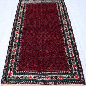 3x6 Vintage Baluchi Rug, Antique Afghan red rug, Handmade Soft Pile Wool Patterened Area Rug, Oriental Turkmen Tribal Rug Living Room Carpet