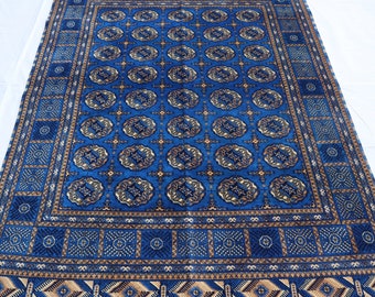 100x150 Handgeknüpfter afghanischer blauer Teppich, orientalischer Tribal Ersari, Bokhara Turkman Teppich, einzigartiger weicher belgischer Wolle türkischer Geschenkbereich Küche Schlafzimmer