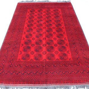 7x10 Collectors piece Vintage rug, Turkmen Hand Knotted veg dyes Wool Oriental Rug, Afghan Red Bukhara Rug, One of a Kind rug, Bedroom Rug