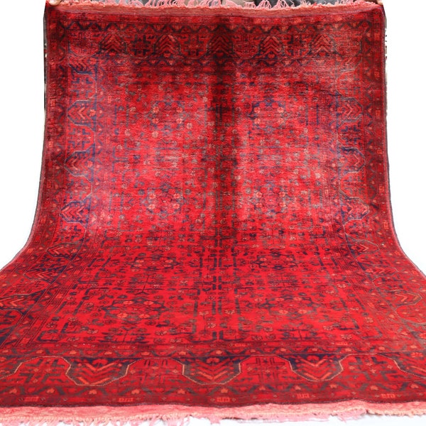 3x4 Afghan Handmade Wool rug, Red Unique Woven Fine knotted Small Bokhara Oriental carpet, Accent aesthetic rug, bedroom living room rug