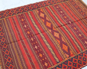 4 x 6フィートのアンティークキリムラグ、ヴィンテージ幾何学模様